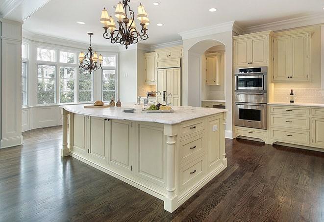 close-up of textured laminate flooring in a kitchen in Schaghticoke